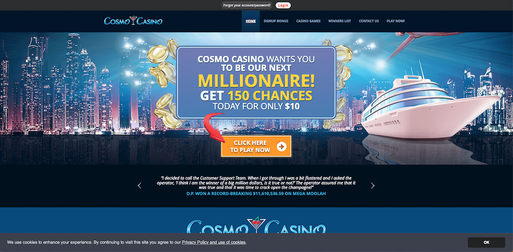 Cosmo Casino NZ website