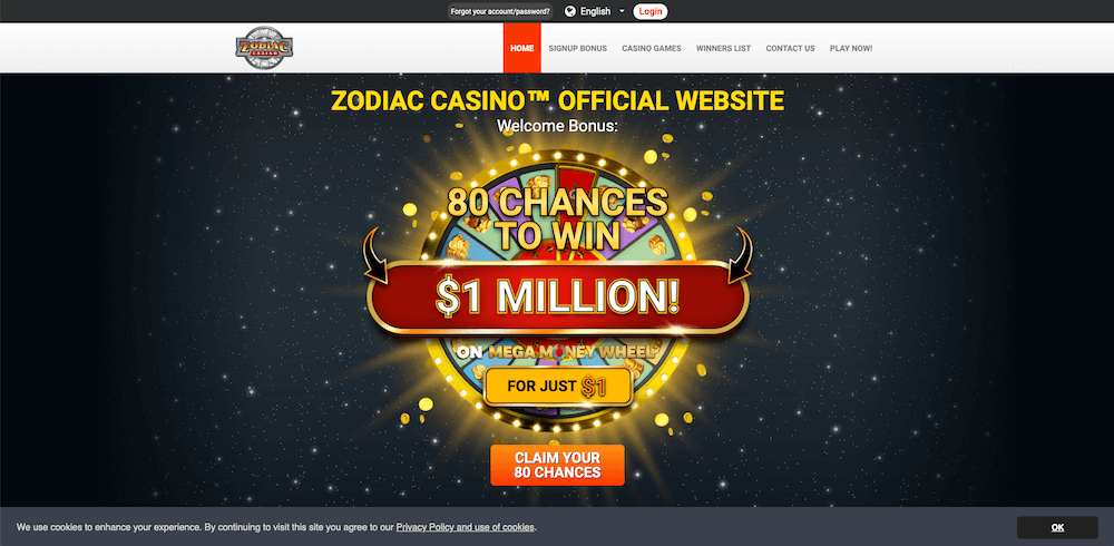 Zodiac Casino NZ website
